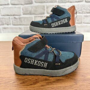 ❤️OshKosh Boys Shoes Slip-on Hi School Boots Sneaker Sz 5 easy-on Hook-loop Blue